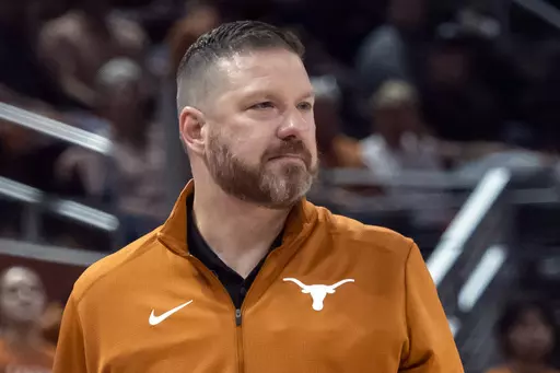 Texas head coach Chris Beard looks on during the first half an NCAA college basketball game against UTEP on Nov. 7, 2022, in Austin, Texas. Mississippi has hired Chris Beard as basketball coach five weeks after his firing from Texas following a domestic violence arrest. The Rebels announced Beard's hiring on Monday, March 13, 2023, and will introduce him Tuesday in a public event at the SBJ Pavilion. (AP Photo/Michael Thomas, File)
