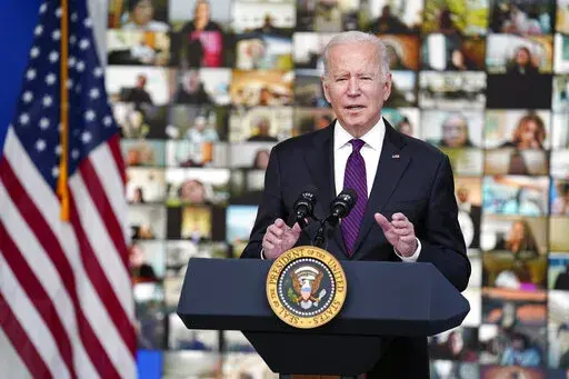 President Joe Biden speaks during a Tribal Nations Summit during Native American Heritage Month, in the South Court Auditorium on the White House campus, Monday, Nov. 15, 2021, in Washington. (AP Photo/Evan Vucci)
