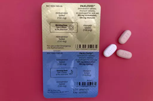 The anti-viral drug Paxlovid is displayed in New York, Monday, Aug. 1, 2022. Pfizer received full approval for the COVID-19 medication on Thursday, May 25, 2023, winning the U.S. Food and Drug Administration's full endorsement for a drug that has been the go-to treatment against the virus for more than two years. (AP Photo/Stephanie Nano, File)