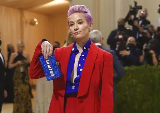 Megan Rapinoe attends The Metropolitan Museum of Art's Costume Institute benefit gala celebrating the opening of the "In America: A Lexicon of Fashion" exhibition on Monday, Sept. 13, 2021, in New York. (Photo by Evan Agostini/Invision/AP)