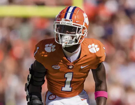 Clemson safety Andrew Mukuba plays against Syracuse during an NCAA college football game Oct. 22, 2022, in Clemson, S.C. Former Clemson safety Mukuba has announced he is transferring to Texas, his hometown school. (AP Photo/Jacob Kupferman, File)