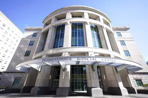 This Nov. 6, 2020, photo shows a general view of the Pennsylvania Judicial Center, home to the Commonwealth Court in Harrisburg, Pa. The Supreme Court has turned away efforts from Republicans in North Carolina and Pennsylvania to block state court-ordered congressional districting plans more favorable to Democrats. In separate orders late March 7, 2022, the justices are allowing maps selected by each state's Supreme Court to be in effect for the 2022 elections. (AP Photo/Julio Cortez, File)