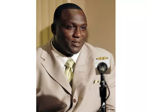 Mississippi defensive tackle Jerrell Powe talks to the media during the Southeastern Conference football media days on Friday, July 23, 2010, in Hoover, Ala. Powe's attorney, Tom Fortner, said on Monday, Feb. 19, 2024, that a Mississippi grand jury has declined to indict Powe on a kidnapping charge, months after Powe, who played three seasons for the NFL's Kansas City Chiefs and one season for the Houston Texans, was arrested. (AP Photo/ Butch Dill, File)