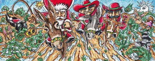 This image provided by Museum of New Mexico Press, shows illustrations in the newly published children's book titled "New Mexico Christmas Story," from Museum of New Mexico Press. The book is written by Rudolfo Anaya with artwork by El Moises and a Spanish translation from Enrique Lamadrid. An author known as the father of Chicano literature left behind a children's tale about Christmas in the American Southwest when he died in 2020 of natural causes. The bilingual tale from Rudolfo Anaya is bei