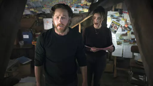 This image released by Netflix shows Josh Dallas, left, and Luna Blaise in a scene from" Manifest."  Season four premieres on Nov. 4. (Netflix via AP)