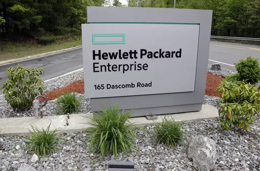 A sign marks the entry way into Hewlett Packard Enterprise, May 24, 2016, in Andover, Mass. Hewlett Packard Enterprise disclosed Wednesday, Jan. 24, 2024, that suspected state-backed Russian hackers broke into its cloud-based email system and stole data from cybersecurity and other employees. (AP Photo/Elise Amendola, File)