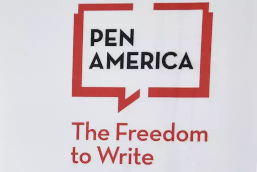 A logo is displayed at the PEN America Literary Awards on Thursday, March 2, 2023, in New York. Several authors have turned down awards and awards nominations from PEN America for this year's ceremony, citing unhappiness with the literary and free expression organization's stance on the war in Gaza. (Photo by Evan Agostini/Invision/AP, File)