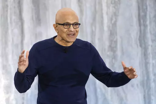 Microsoft CEO Satya Nadella speaks during the introduction of the integration of Microsoft Bing search engine and Edge browser with OpenAI on Tuesday, Feb. 7, 2023, in Redmond, Wash. Microsoft is fusing ChatGPT-like technology into its search engine Bing, transforming an internet service that now trails far behind Google into a new way of communicating with artificial intelligence.(AP Photo/Stephen Brashear)