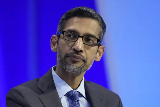 Sundar Pichai, CEO of Google and Alphabet, takes part in a discussion at the Asia-Pacific Economic Cooperation (APEC) CEO Summit Nov. 16, 2023, in San Francisco. A federal court jury is expected to begin its deliberations Monday, Dec. 11, 2023, in an antitrust trial focused on whether Google's efforts to thwart competition against its app store for Android smartphones has also been illegally gouging consumers and stifling innovation.(AP Photo/Eric Risberg, File)