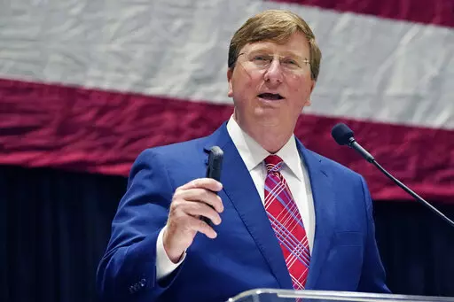 Mississippi Gov. Tate Reeves addresses business leaders at the Mississippi Economic Council's annual "Hobnob Mississippi" in Jackson, Miss., Thursday, Oct. 28, 2021. (AP Photo/Rogelio V. Solis)