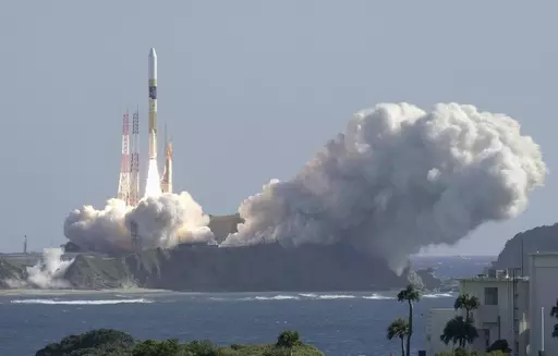 An HII-A rocket blasts off from the launch pad at Tanegashima Space Center in Kagoshima, southern Japan Thursday, Sept. 7, 2023. (Kyodo News via AP)