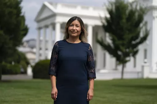 White House Intergovernmental Affairs director Julie Chavez Rodriguez stands outside the White House, Wednesday, June 9, 2021, in Washington. The granddaughter of Cesar Chavez and a bronze bust of the late Latino labor activist have had prominent places in President Joe Biden’s White House. And now Julie Chavez Rodriguez is moving on from his White House staff to take another high-profile position at the helm of Biden's reelection campaign. (AP Photo/Evan Vucci, File)