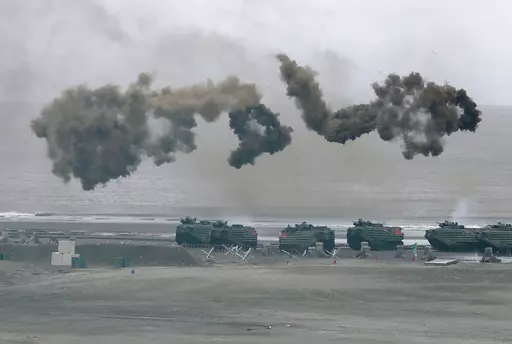 Taiwan's military holds drills of the annual Han Kuang military exercises that simulate an anti-landing operations near the coast in New Taipei City, northern Taiwan, Thursday, July 27, 2023. Taiwan military mobilized for routine defense exercises from July 24-28. The U.S. is set to announce $345 million in military aid for Taiwan, two U.S. officials said Friday. It would be the Biden administration's first major package drawing on America's own stockpiles under a new policy intended to speed up