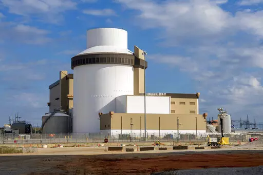 In this image provided by Georgia Power, the outside of the Unit 3 reactor containment building at Plant Vogtle in Waynesboro, Ga., is shown on Oct. 13, 2022. Startup of the nuclear power plant will be delayed since its operator found a vibrating pipe in the cooling system during testing, Georgia Power Co. announced Wednesday, Jan. 11, 2023. (Georgia Power Co. via AP, File)