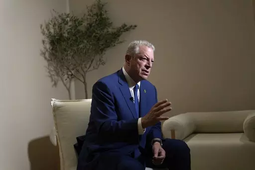Al Gore, former U.S. vice president, speaks to The Associated Press at the COP28 U.N. Climate Summit, Sunday, Dec. 3, 2023, in Dubai, United Arab Emirates. (AP Photo/Kamran Jebreili)