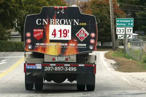 A fuel delivery truck advertises its price for a gallon of heating oil, Oct. 5, 2022 in Livermore Falls, Maine. The Labor Department releases the Producer Price Index for October on Tuesday. (AP Photo/Robert F. Bukaty, File)