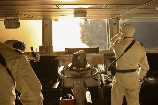 ADDS COUNTRY TO SOURCE - In this photo provided by the United Kingdom Ministry of Defence on Wednesday, Jan. 10, 2024, taken from the bridge of HMS Diamond, Sea Viper missiles are fired in the Red Sea. Yemen’s Houthi rebels have fired their largest-ever barrage of drones and missiles targeting shipping in the Red Sea, forcing the United States and British navies to shoot down the projectiles in a major naval engagement. (UK Ministry of Defence via AP)