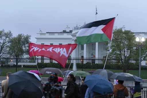 Demonstrators rally in support of Palestinians, Tuesday, April 2, 2024, at Lafayette Park across from the White House in Washington,. (AP Photo/Jose Luis Magana)