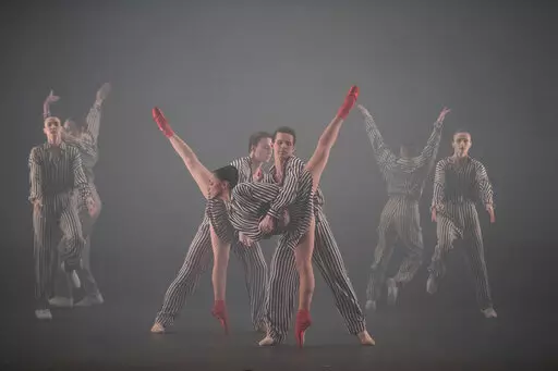 In this photo provided by New York City Center, dancers appear in "Twyla Tharp: In the Upper Room & Nine Sinatra Songs" at New York City Center on Oct. 19, 2022, in New York. (Christopher Duggan/New York City Center via AP)