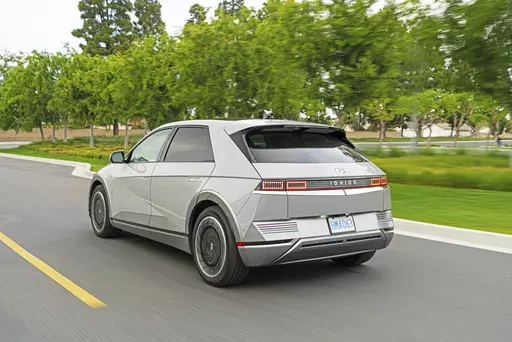 This photo provided by Hyundai shows the 2023 Hyundai Ioniq 5, which was named the Edmunds Top Rated Electric SUV for 2023. (Courtesy of Hyundai Motor America via AP)