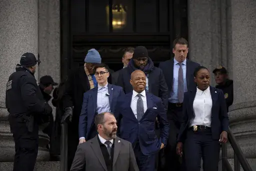 New York City Mayor Eric Adams leaves court, Wednesday, Feb. 19, 2025, in New York. (AP Photo/Julia Demaree Nikhinson)