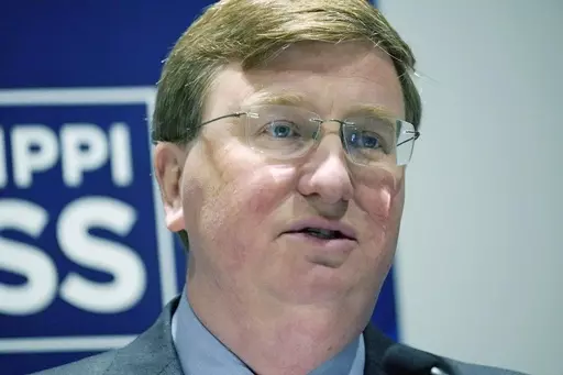 Mississippi Republican Gov. Tate Reeves speaks to his reelection platform before attendees of the Mississippi Press Association annual meeting in Flowood, Miss., Friday, June 16, 2023. (AP Photo/Rogelio V. Solis)