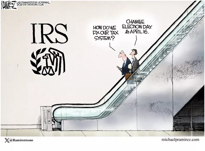 Michael Ramirez for Apr 15, 2024